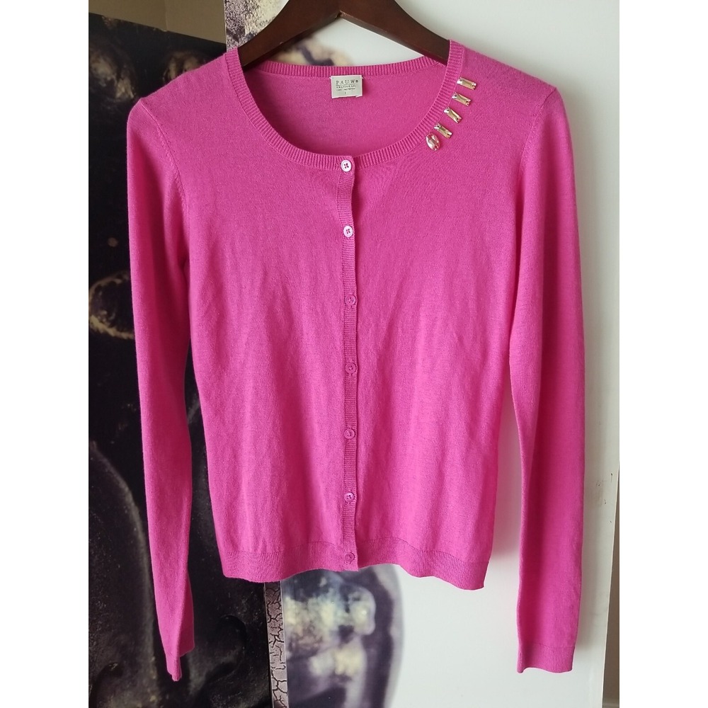 PAUW AMSTERDAM Women's Long Sleeve Round Neck Pink Embellished Cardigan Size 1‎